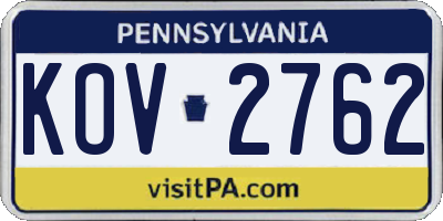 PA license plate KOV2762