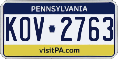 PA license plate KOV2763