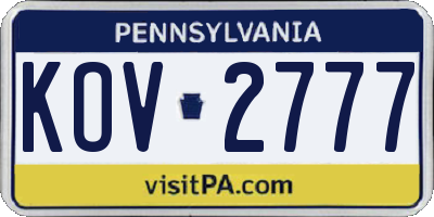 PA license plate KOV2777