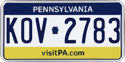 PA license plate KOV2783