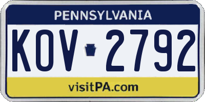 PA license plate KOV2792