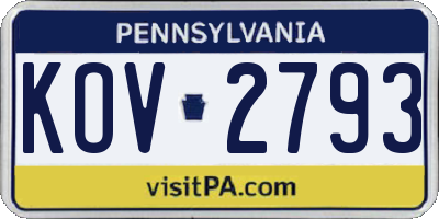 PA license plate KOV2793