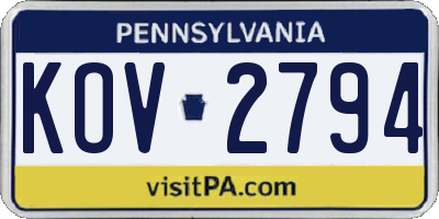 PA license plate KOV2794
