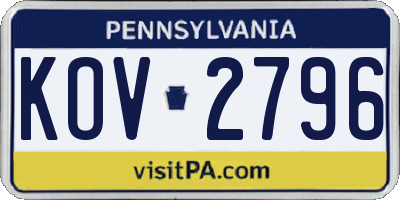 PA license plate KOV2796