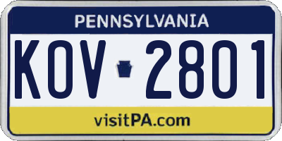 PA license plate KOV2801