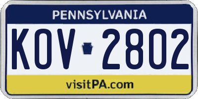 PA license plate KOV2802