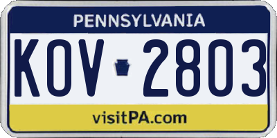 PA license plate KOV2803