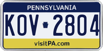 PA license plate KOV2804