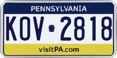 PA license plate KOV2818