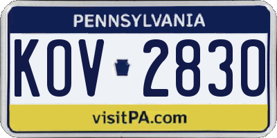PA license plate KOV2830