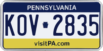 PA license plate KOV2835