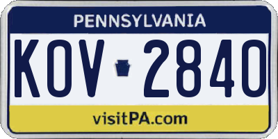 PA license plate KOV2840