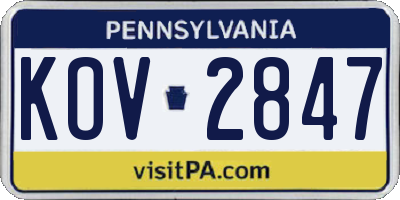 PA license plate KOV2847