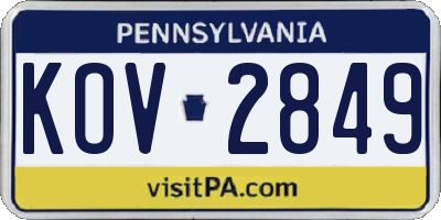 PA license plate KOV2849