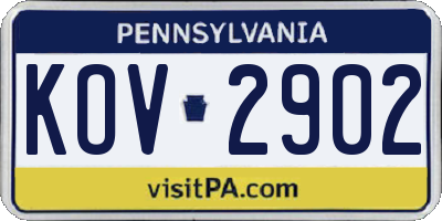 PA license plate KOV2902