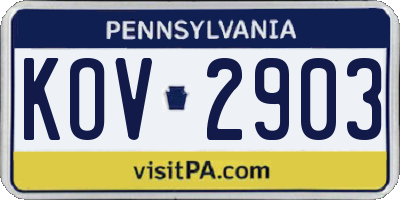 PA license plate KOV2903