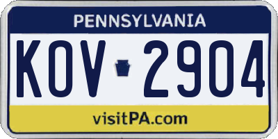 PA license plate KOV2904