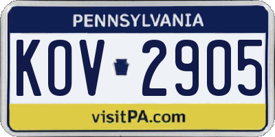 PA license plate KOV2905