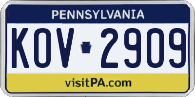 PA license plate KOV2909