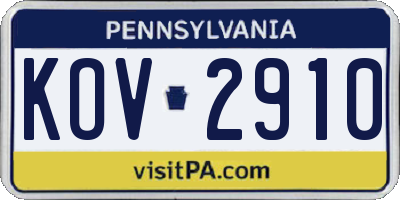 PA license plate KOV2910