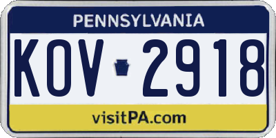PA license plate KOV2918