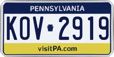 PA license plate KOV2919