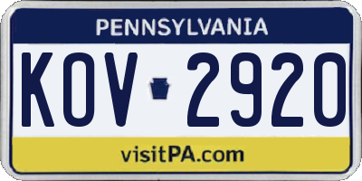 PA license plate KOV2920