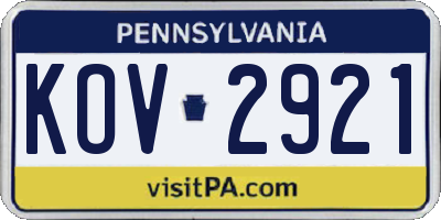 PA license plate KOV2921