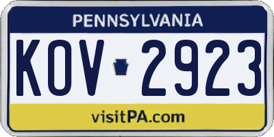 PA license plate KOV2923