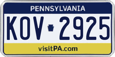 PA license plate KOV2925