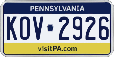 PA license plate KOV2926