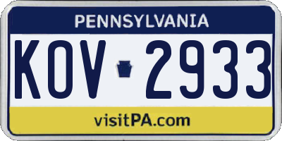 PA license plate KOV2933