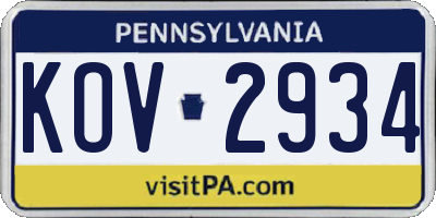 PA license plate KOV2934