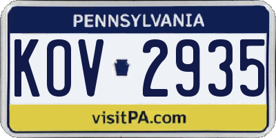 PA license plate KOV2935