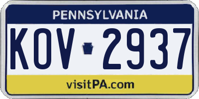 PA license plate KOV2937