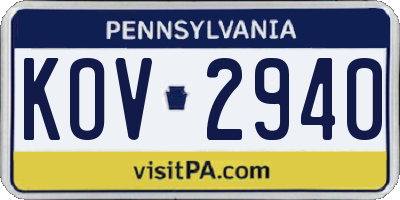 PA license plate KOV2940