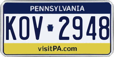 PA license plate KOV2948