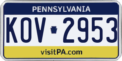 PA license plate KOV2953