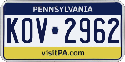 PA license plate KOV2962