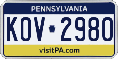 PA license plate KOV2980