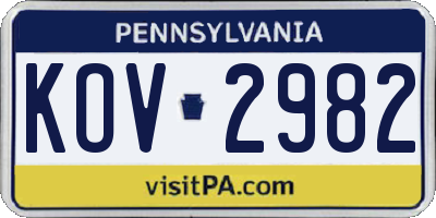PA license plate KOV2982