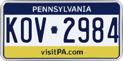 PA license plate KOV2984