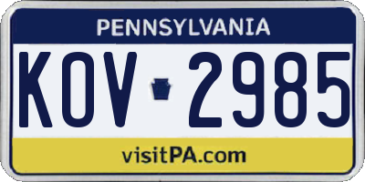 PA license plate KOV2985