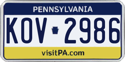 PA license plate KOV2986