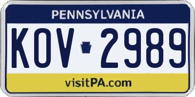 PA license plate KOV2989