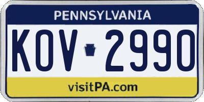 PA license plate KOV2990