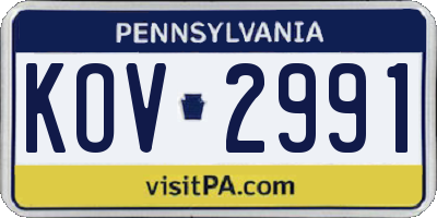 PA license plate KOV2991