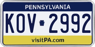 PA license plate KOV2992