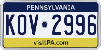 PA license plate KOV2996