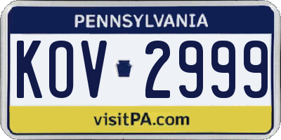 PA license plate KOV2999